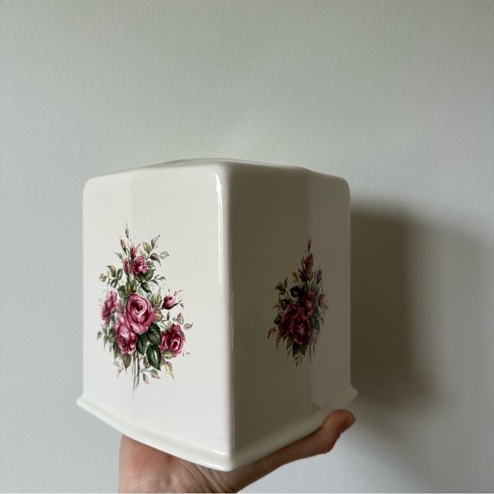 Vintage Athena Ceramic Tissue Box Cover Rose Painted Print